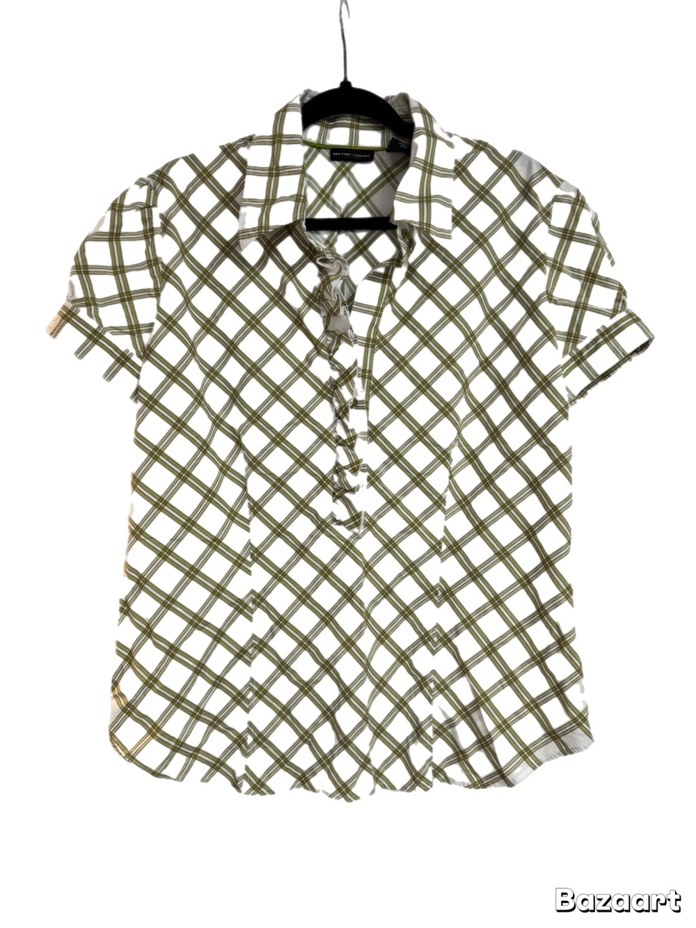 New York & Company Olive Green Plaid Button-Down Shirt size women’s XL